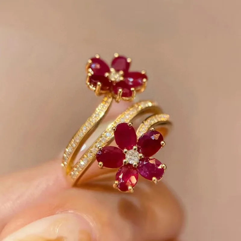 Fashion Vintage Delicate Floral Ruby Rings for Female