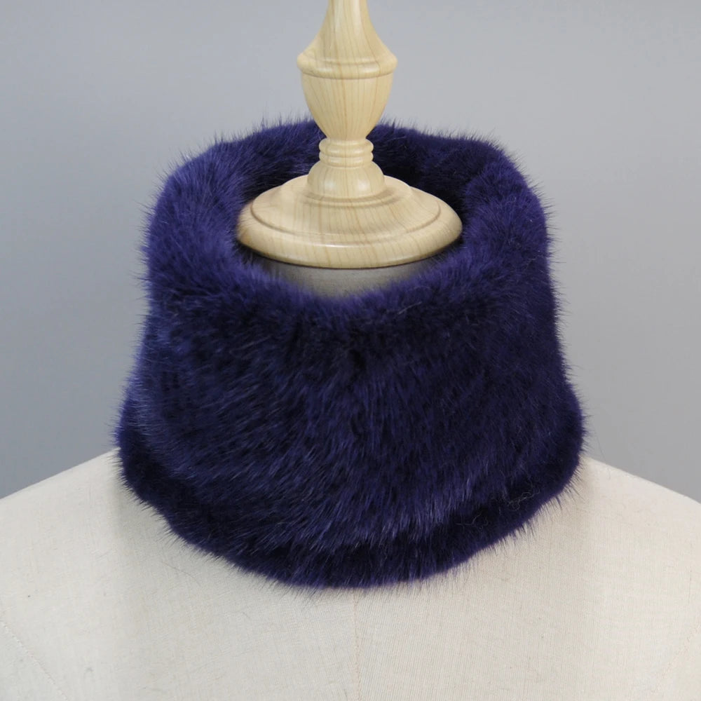 2025 New Women Winter Real Mink Fur Scarves headbands Good Elastic Knitted Natural Mink Fur Scarf Thick Warm Lady Fur Ring Shawl