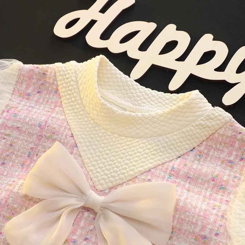 Elegant Children's Dresses For Girls Fashion Bow Long Sleeve Princess Kids Birthday Party Dress Spring Soft Baby Clothes Outfit