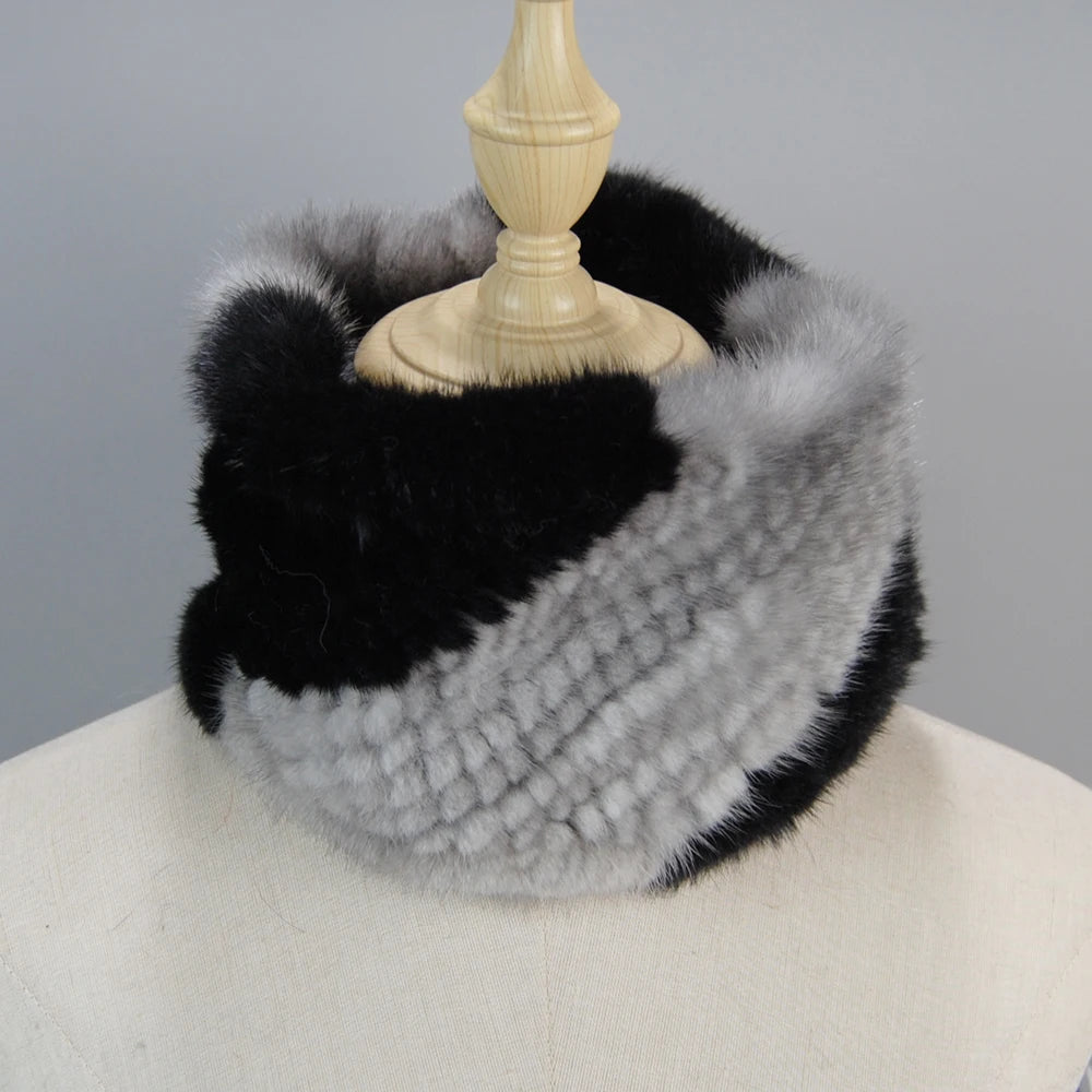 2025 New Women Winter Real Mink Fur Scarves headbands Good Elastic Knitted Natural Mink Fur Scarf Thick Warm Lady Fur Ring Shawl
