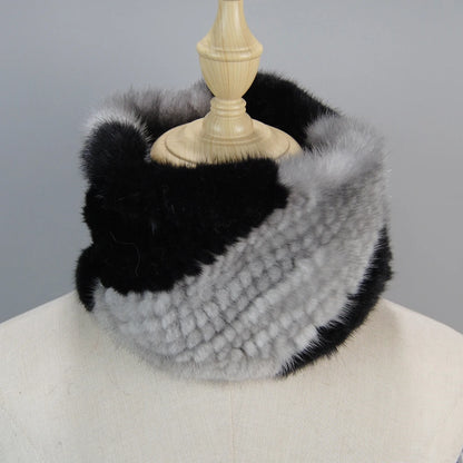 2025 New Women Winter Real Mink Fur Scarves headbands Good Elastic Knitted Natural Mink Fur Scarf Thick Warm Lady Fur Ring Shawl