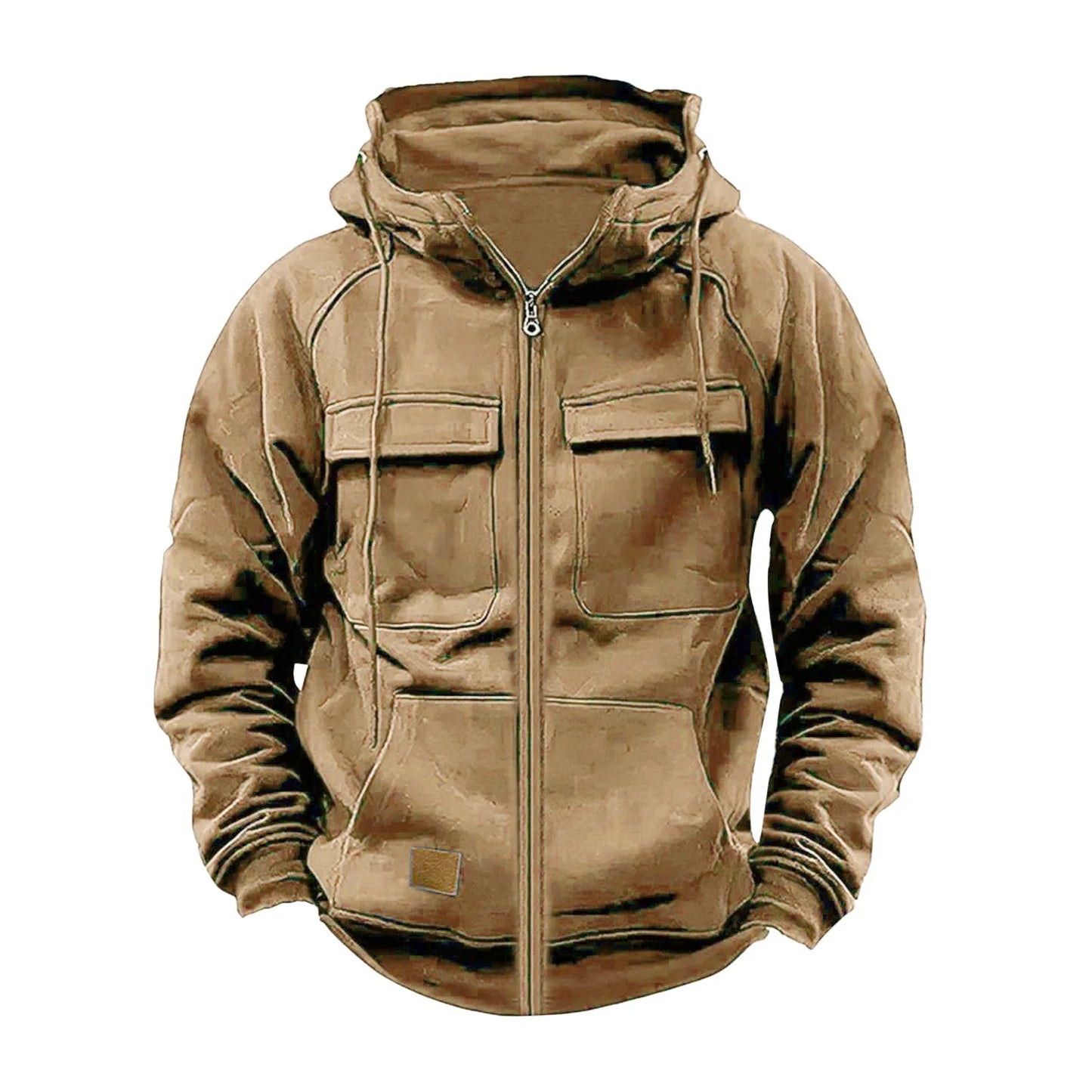 New Autumn Winter Men's Hooded Solid Hoodies Jackets Multi Pockets Male Zipper Sweatshirts Sports Outdoor Casual Hoodie Coat