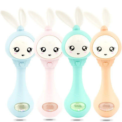 Baby Music Flashing Rattle Toys Rabbit Teether Hand Bells Mobile Infant Stop Weep Tear Rattles Newborn Early Educational Toy 18M