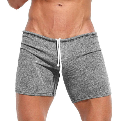 Mens Sexy Drawstring Ribbed Sleepwear Shorts Outdoor Sports Jogging Gym Sportswear Short Pants Holiday Casual Slim Male Shorts