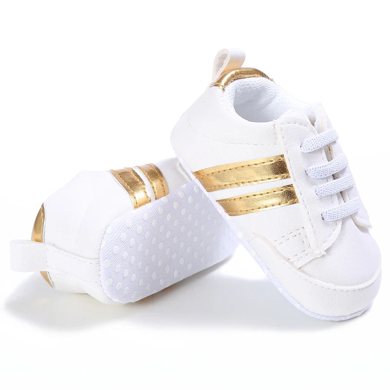 Toddler Baby Girl Shoes 0 to 3 6 9 12 18 24 Months Casual Cute Gold White Baby Boy Shoes First Walkers Soft Crib Shoes Infantil