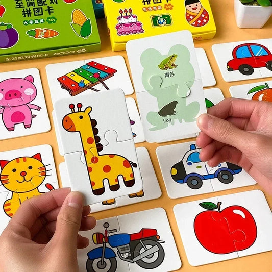 32Pcs Montessori Toddler Card Matching Game Early Education Puzzle Toys Cartoon Jigsaw Toys Color Shape Cognitive Training Gift