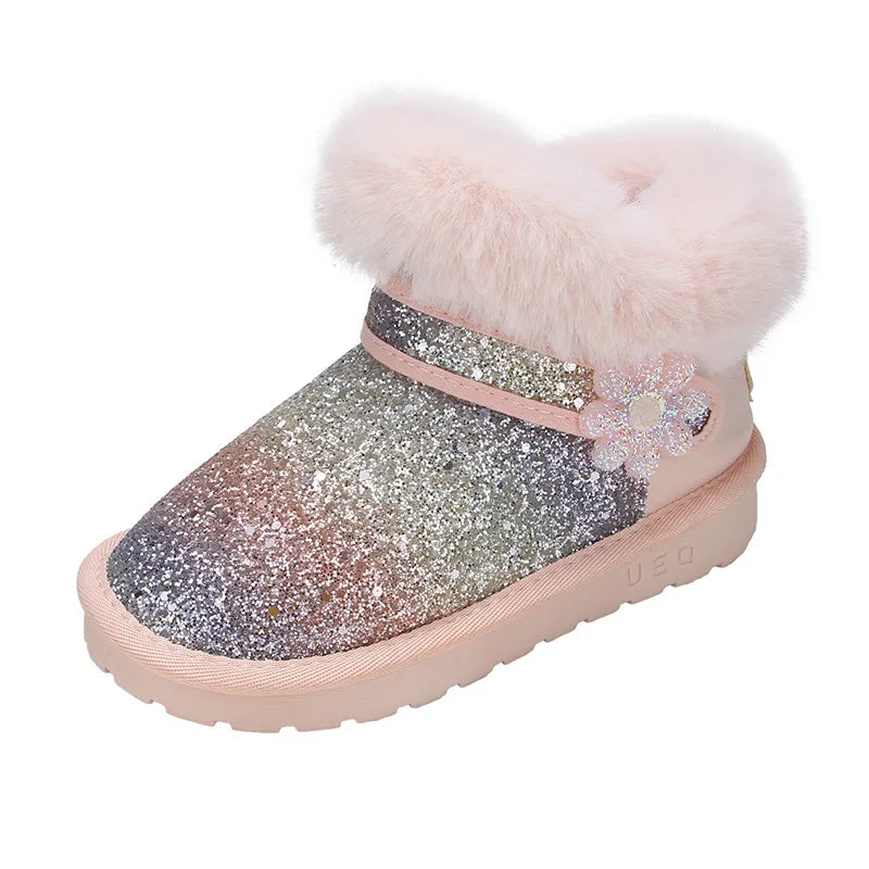 children shoes snow boots 2024 new winter warm plush cotton boots sequins comfortable anti slip fashion princess short boots