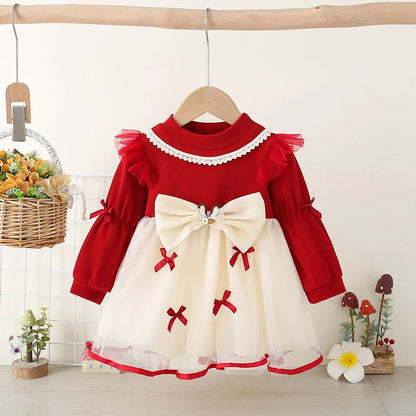 Fashion Kids Clothes Long Sleeve Princess Dress For Baby Girl One Years Old Birthday Party Dress