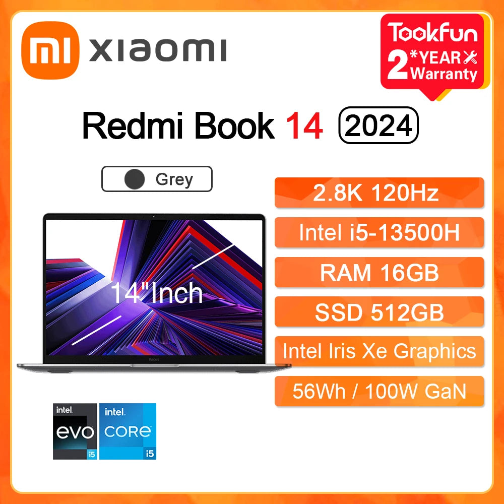 XIAOMI Redmi Book 14 2024 Laptop Intel i5 13500H RAM 16GB SSD 512GB 14"Inch 2.8K 120Hz Windows 11 Notebook Ultrabook Computer PC