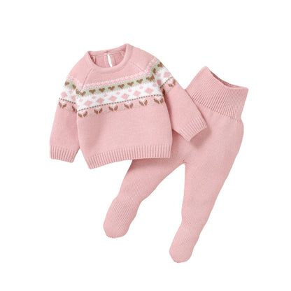 Baby Clothes Set Knitted Infant Sweater Long Sleeve +Pants Foot Wrap Warm 2pc Newborn Girl Pullover +Trousers Fashion Solid 0-9M