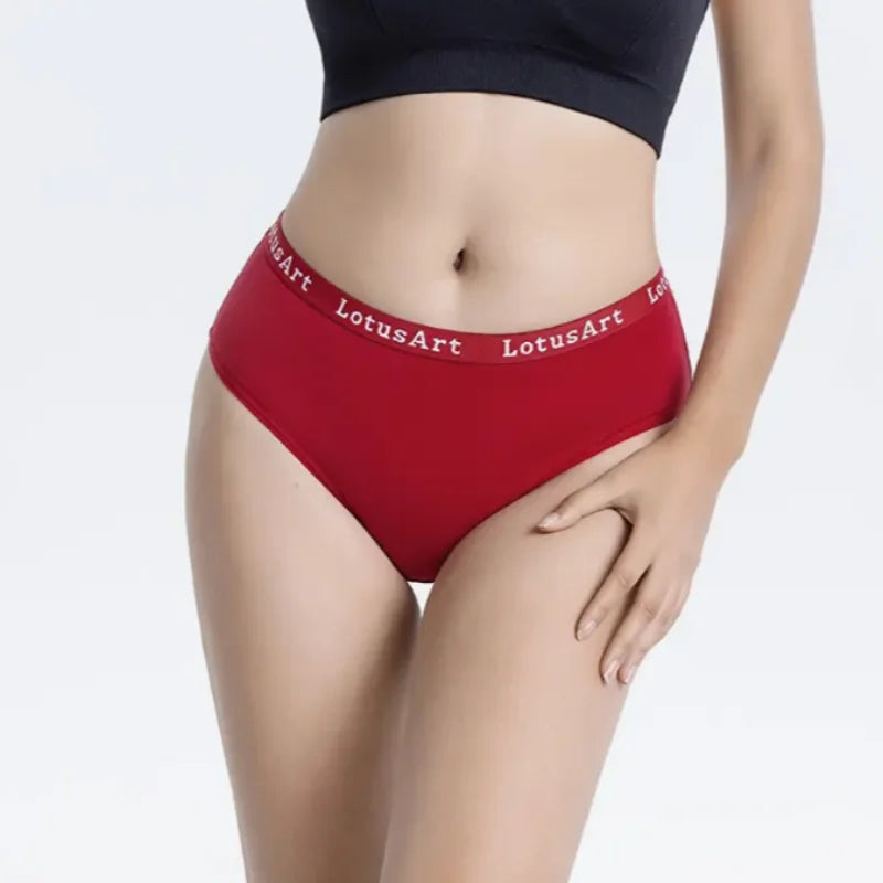 Women's Underwear Large Size Cotton Medium High Waist Women's Mother's Briefs Christmas Red