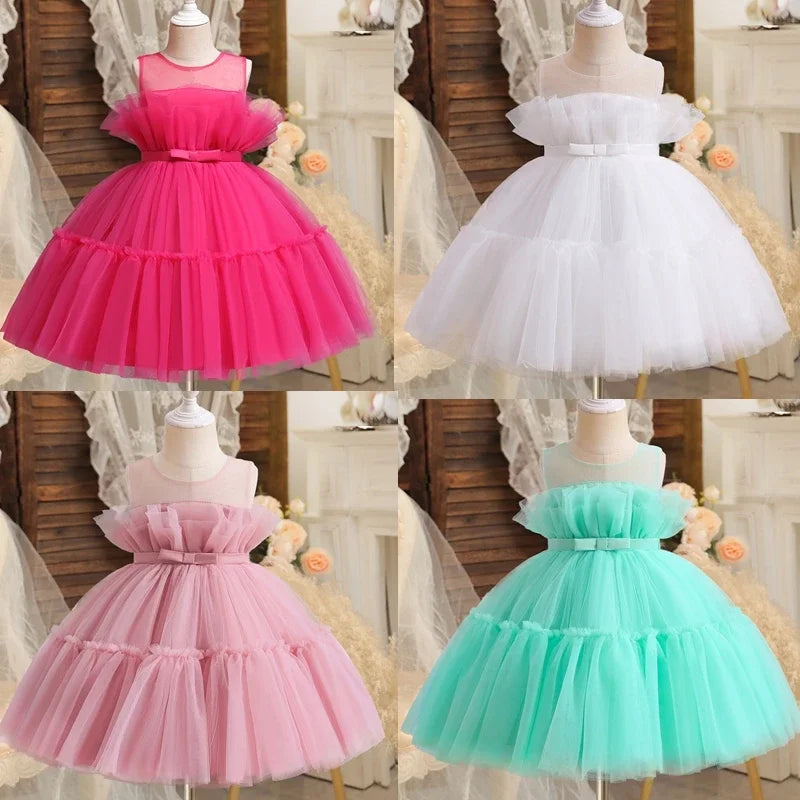 Baby Dresses For Girls Kids Wedding Bridesmaid Gown Toddler Tulle Infant Outfits Vestidos 1-5 Year