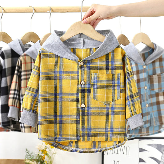 New children's hat shirt children's clothing baby boy casual plaid shirt girl long-sleeved clothing foreign shirt 2-10 years old