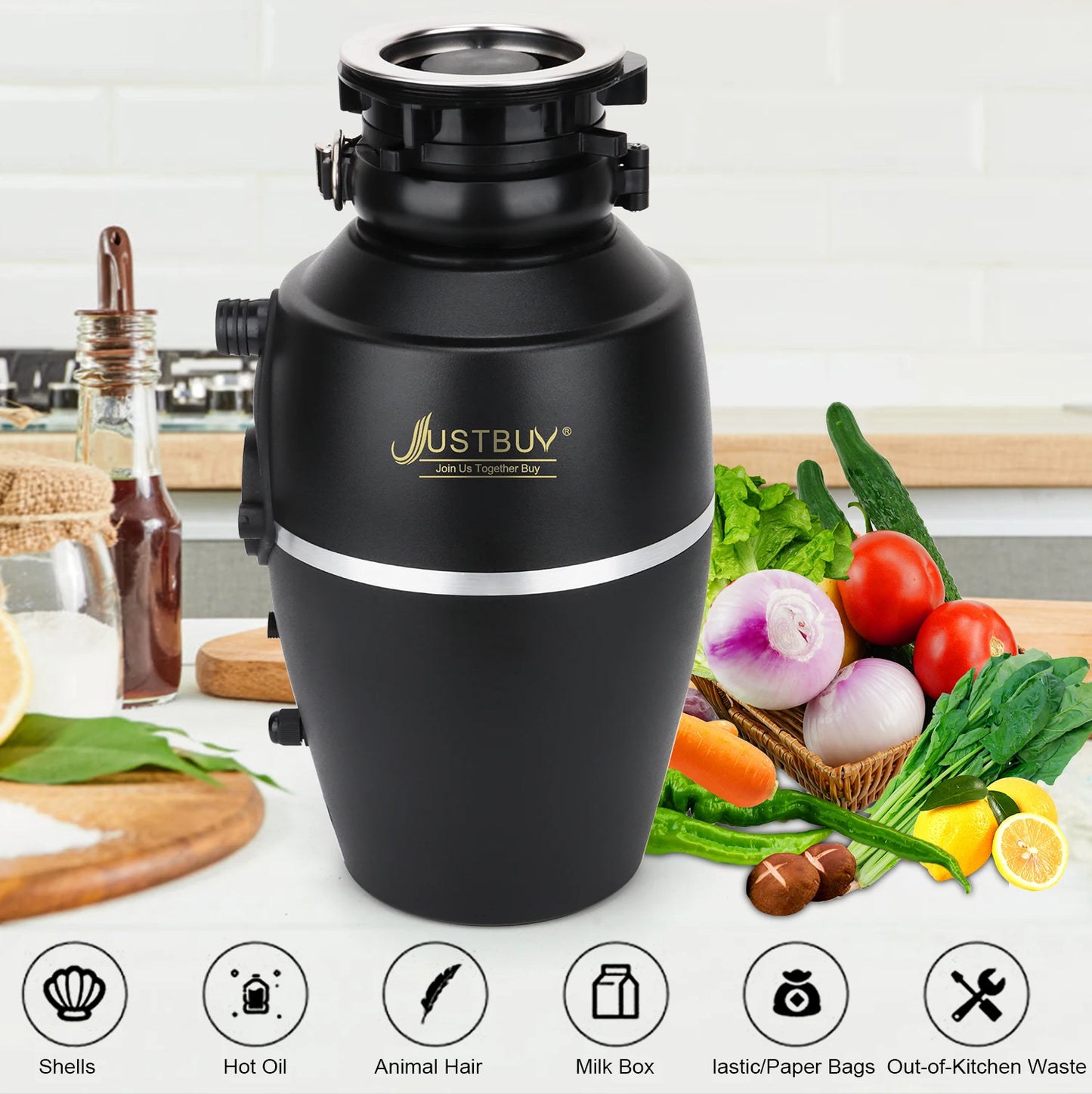 Euro 1200W Food Waste Disposers Chopper Kitchen Garbage Disposal Stainless Steel Grinder Processor