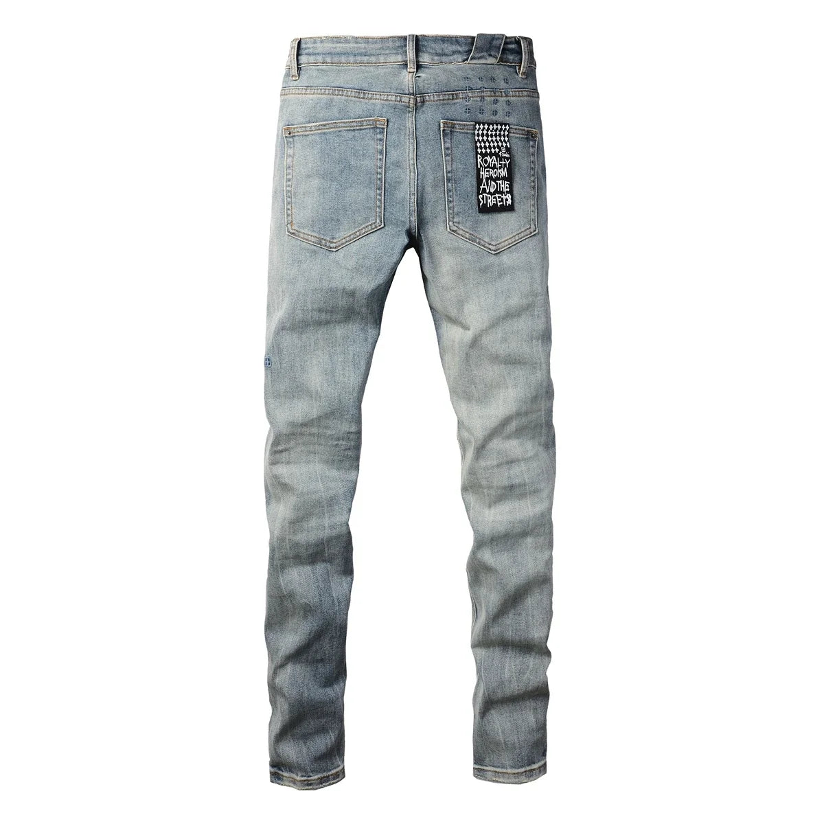 25SS New Men Streetwear Fashion KSUBI Cross Jeans Vintage Wash Do Old Patch Light Blue Stretch Slim Denim Trousers Brand Jeans