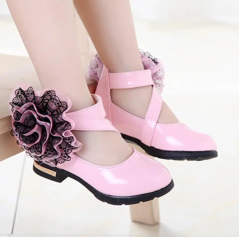 Kids Shoes Girls High Heel Princess Flower Shoes Fashion Children Shoes Leather Fashion Girls Party Dress