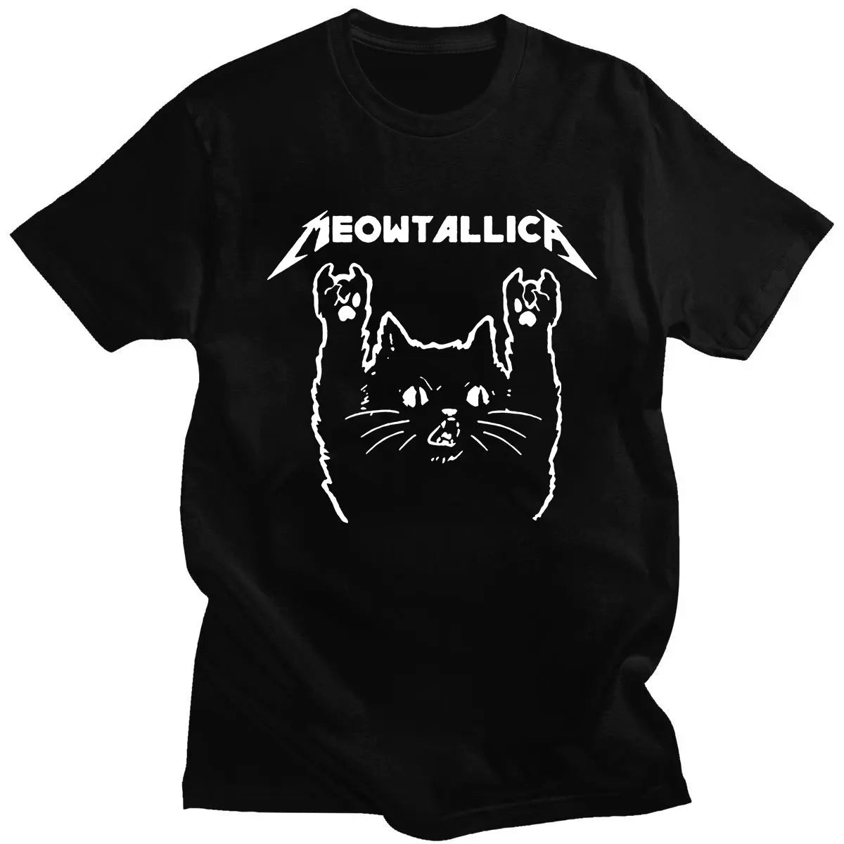 Funny Cat Meowtallica Cat Rock Music Graphic Print T Shirt Rock Music Fashion Crew Neck Short Sleeve Plus Size T Shirt Women