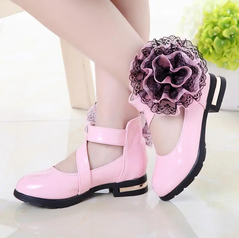 Kids Shoes Girls High Heel Princess Flower Shoes Fashion Children Shoes Leather Fashion Girls Party Dress