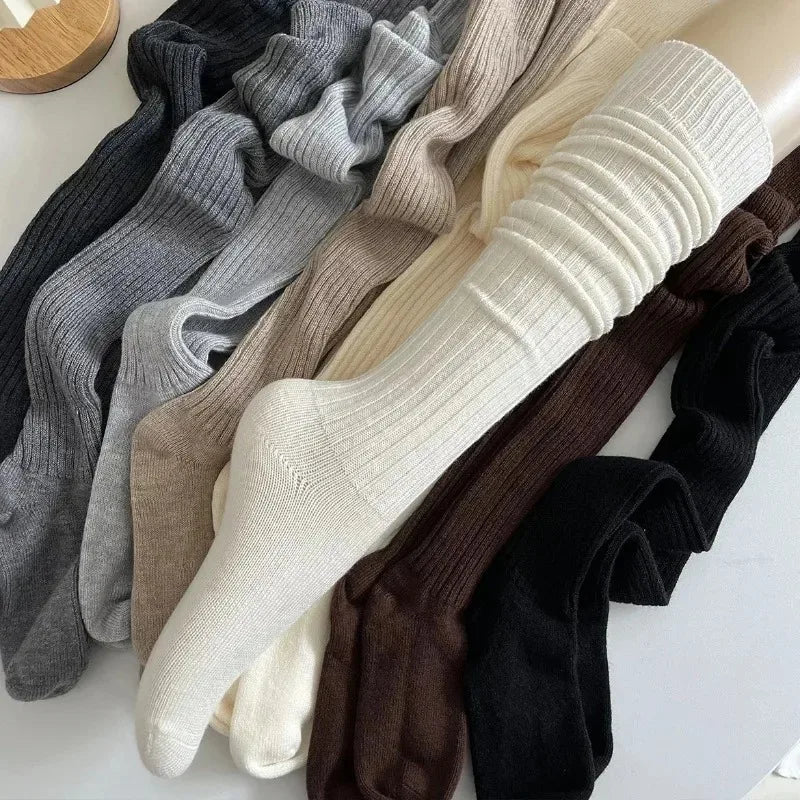 1/2pairs Women's Casual Knitted Long Socks Autumn Winter Solid Stockings Boot Calf Socks Over Knee Leggings