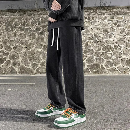 Casual Straight-Leg Jeans Men's Spring New Loose-Fit Elastic Waist American Style Wide-Leg Trousers New Arrival High Street Fash