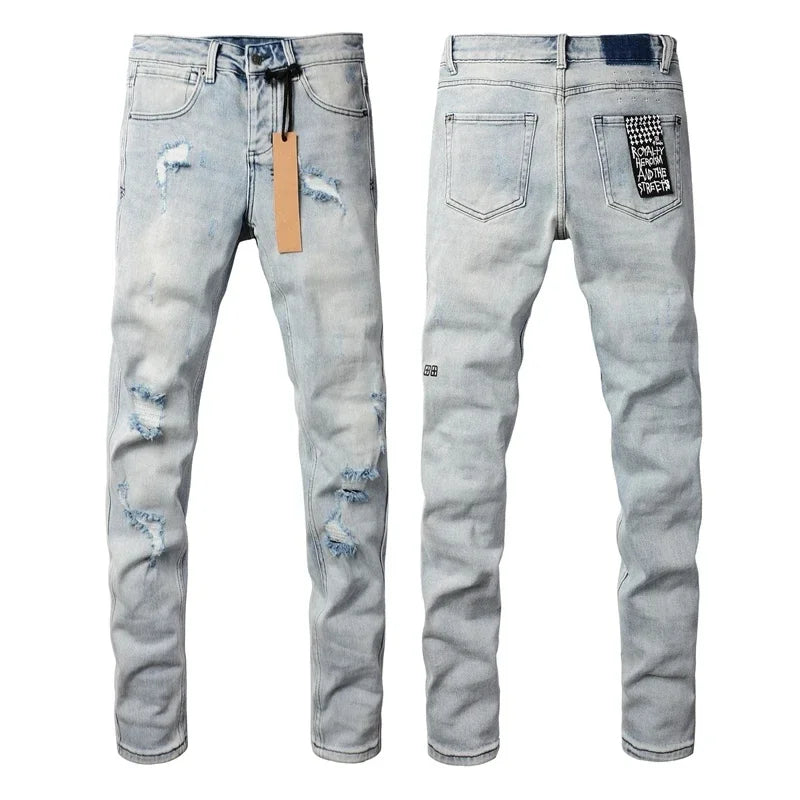 Fall 2024 New KSUBI Jeans American High Street Basics Made Old Patch Stretch Pants Men's Hip Hop Ripped Skinny Low-rise Jeans