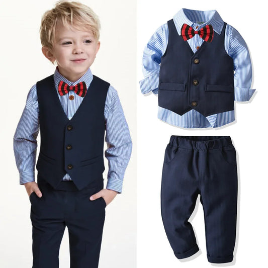 Boys Suits Clothes For Wedding Formal Party clothes Striped Baby Vest Shirt Pants Kids Boy Outerwear Clothing Set