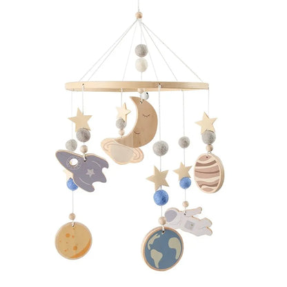 Baby Crib Mobile Bed Bell Rattle Toys Wooden Crochet Stars Pendant Bed Bell Toys Newborn Comfort Crib Bracket Hanging Toys Gifts