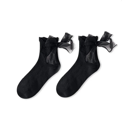 Woman Socks Solid Black White Lolita Lacework Ruffle Socks Summer Thin Japanese Style Kawaii Sweet Girls Cute Short Socks Women
