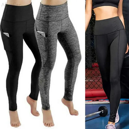 High Waist Elastic Yoga Leggings for Women, Belly Control, Ruched Booty Pants with Pocket, Seamless Compression Tights