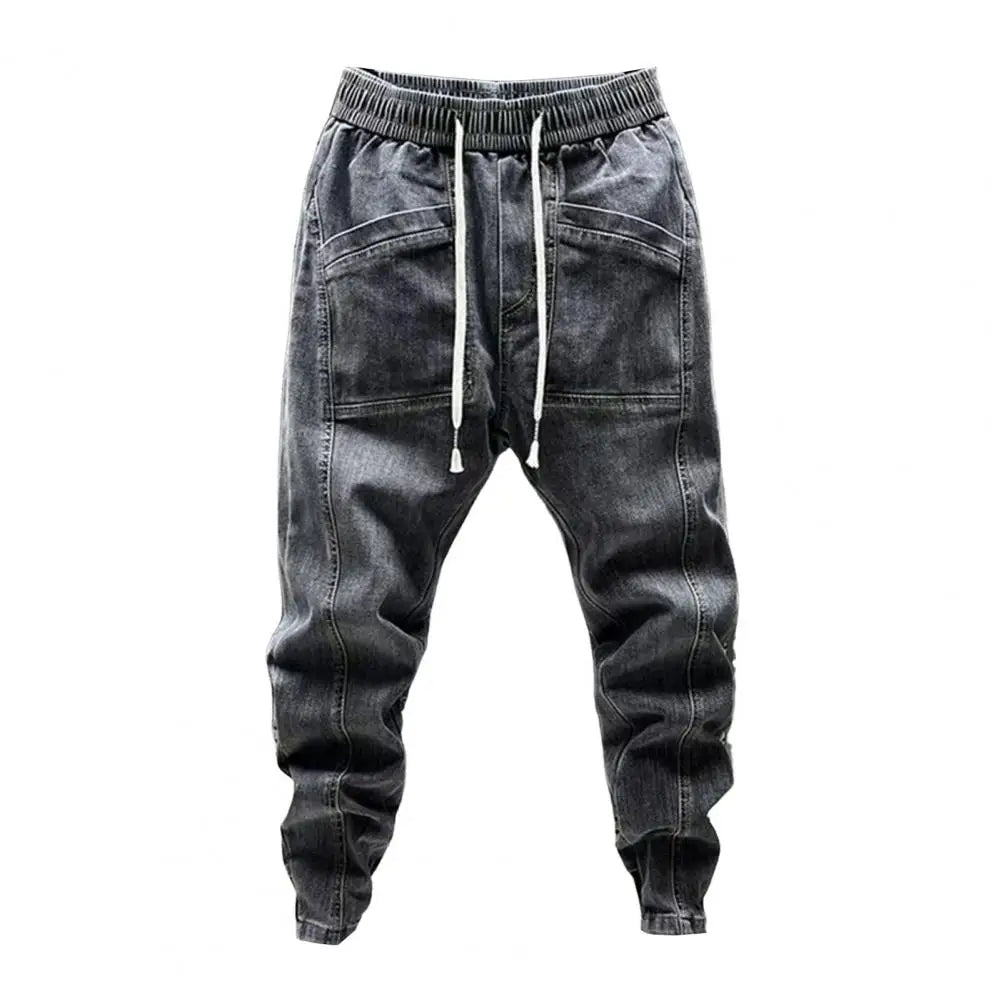 Elastic Waist Jeans Men's Elastic Drawstring Waist Denim Cargo Pants with Pockets Casual Spring Autumn for Men for Everyday