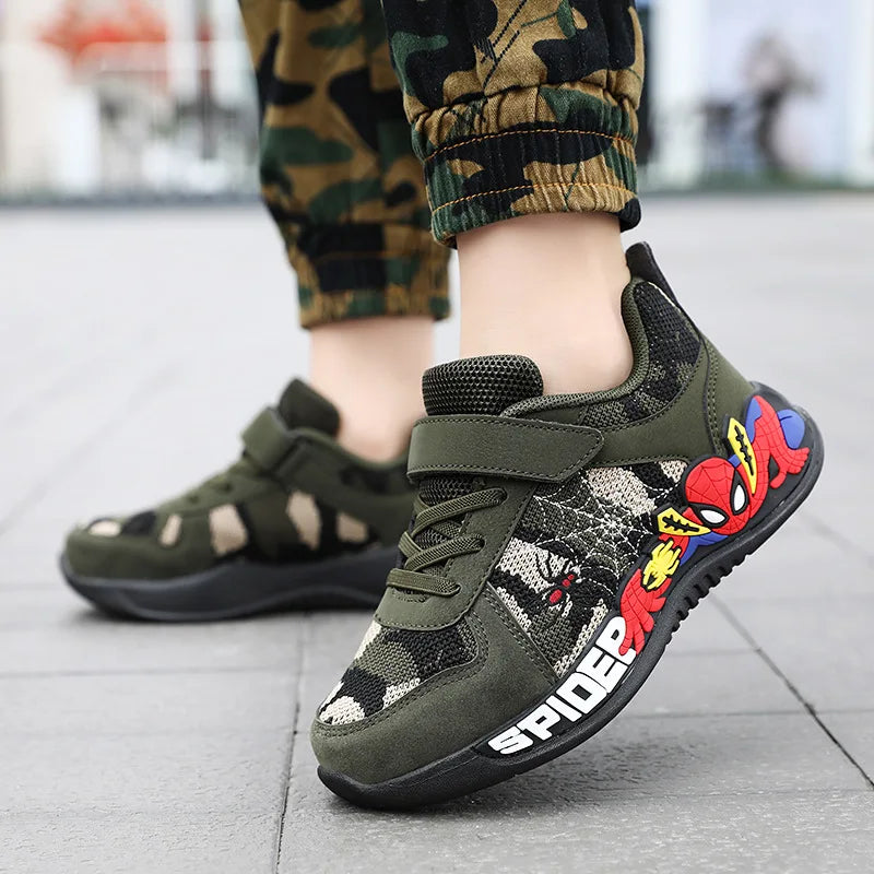 Disney Shoes Children Camouflage Green Sneaker Shoes For Kid Walking PU Breathable Shoes Size 26-35