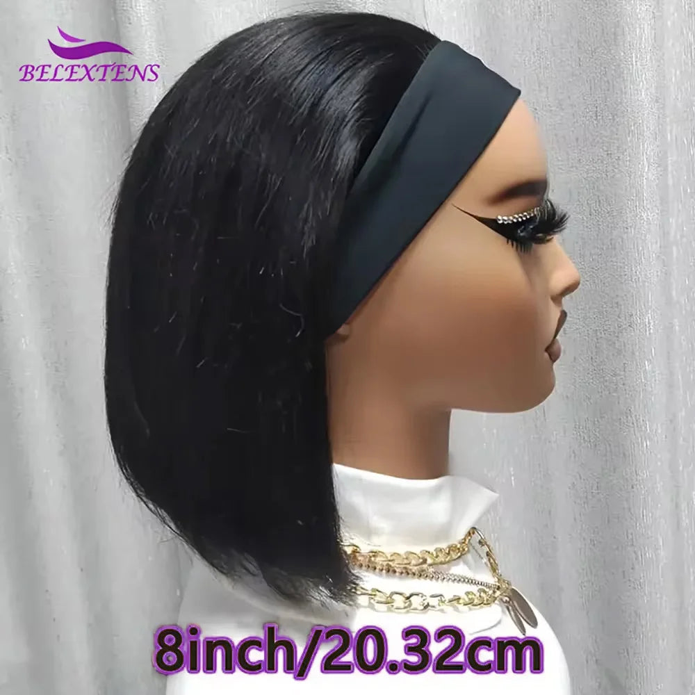 Short Bob Headband Wigs 210% Density Brazilian Human Hair Wig 12 inch Bob Wig Human Hair For Daily Use High Quality Wig No Glue