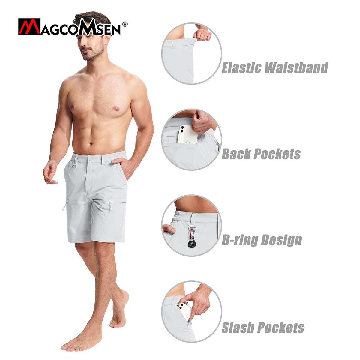 MAGCOMSEN Men's Hiking Shorts 5 Pockets Waterproof Ripstop Quick Dry Outdoor Cargo Fishing Safari Shorts