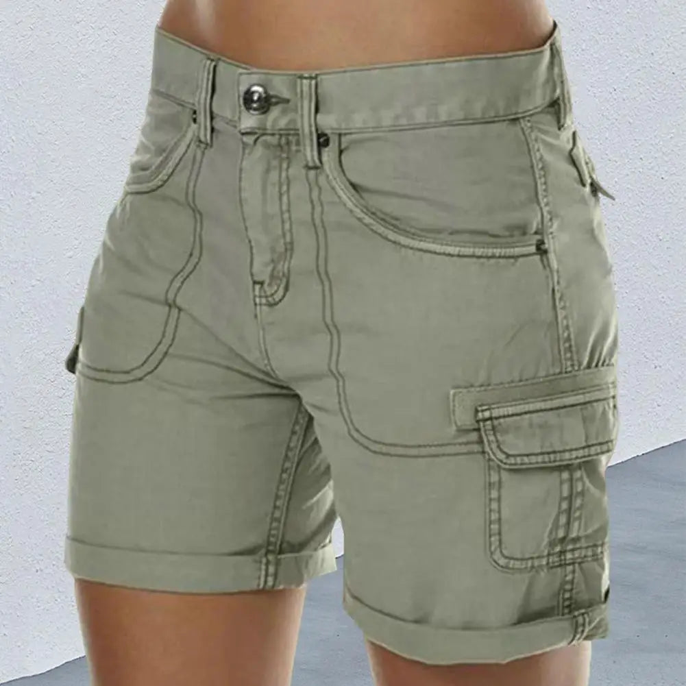 High Waist Button Flying Cargo Shorts Multiple Pockets Thin Sweat Absorbing Summer Wide Leg Casual Mini Shorts Streetwear