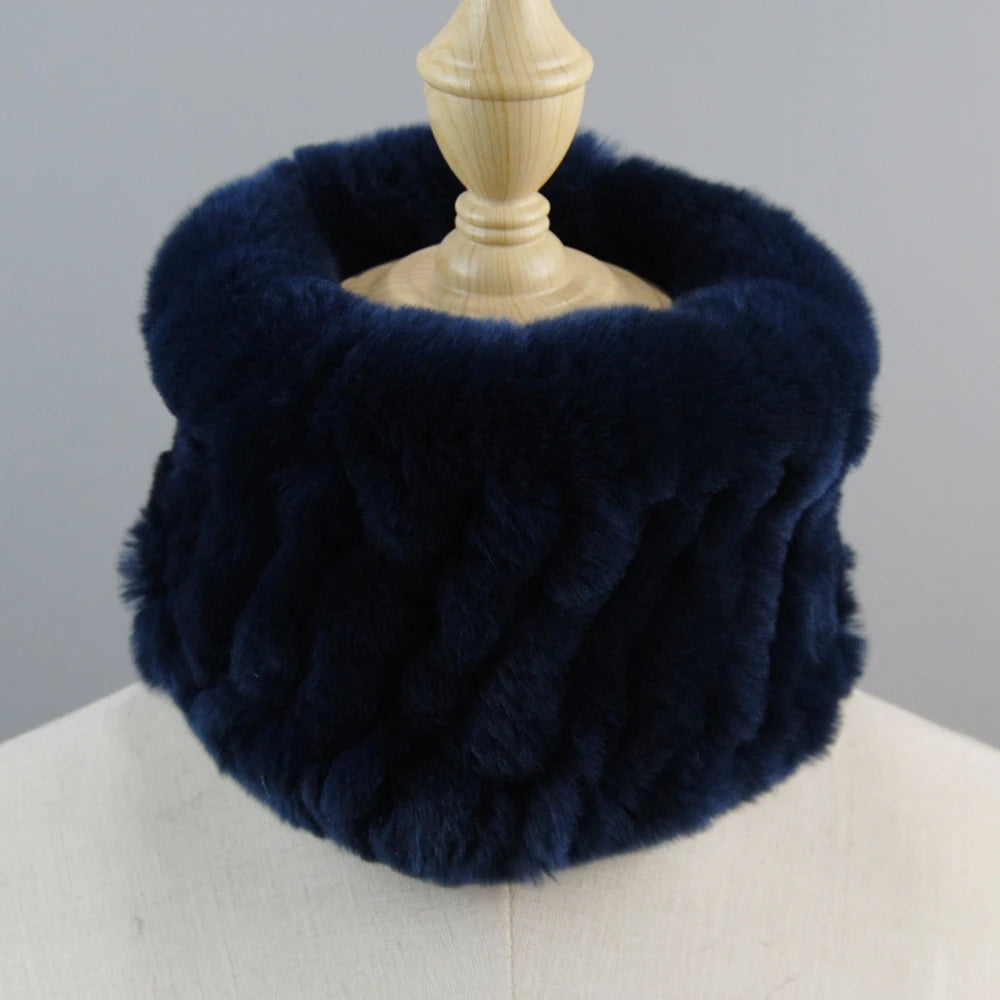 Good Elastic Rex Rabbit Fur Ring Scarves Winter Warm Women Genuine Rex Rabbit Fur Scarf Knitted Real Natural Fur Wraps Headbands