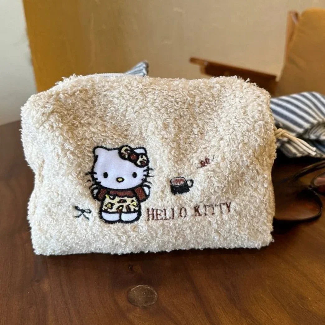 Hello Kitty Plush Coin Purse Miniso Earphone Bag New Cartoon Fashion Versatile Embroidered Wool Style Lipstick Storage Handbag