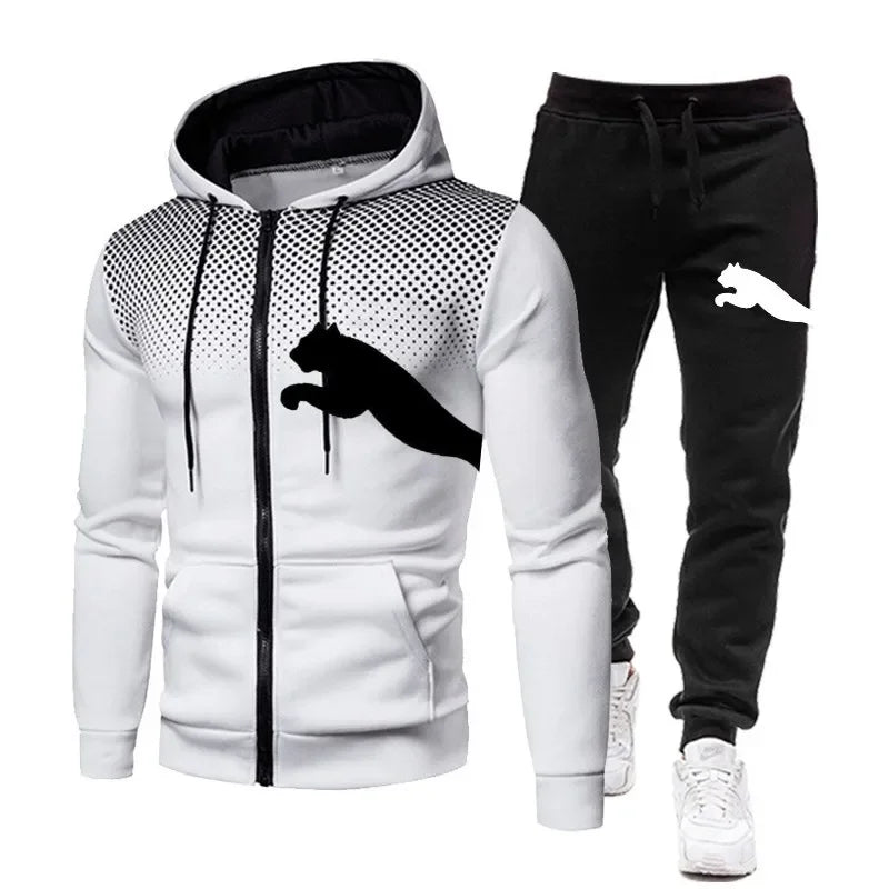 Fall/Winter Menswear fashion Designer Clothing Zipper hooded jacket + pantsuit Jogging street sportswear two-piece set