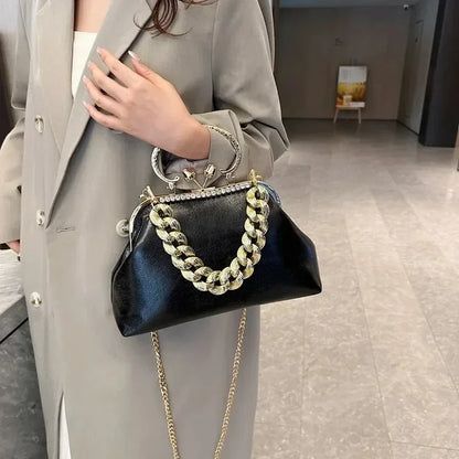 2024 Luxury Women Gold Green Chain Messenger Bags PU Leather Shoulder Bags Shell Clip Designer Handbag And Purse Wedding Clutch