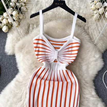 YuooMuoo Ins Fashion Sexy Colorful Knitted Bodycon Dress Lady Knot V-neck Slim Outfits Sundress Korean Party Mini Vestidos