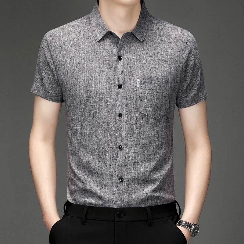 New Men's Business Casual Short Sleeved Printed Shirt with Wrinkle Resistance No Ironing Comfortable All Season Versatile Top