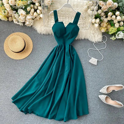 Fitaylor Sexy V-neck Vintage Back Bandage Dress Women Summer Elegant Big Swing Long Party Dress Female Green Beach Dress