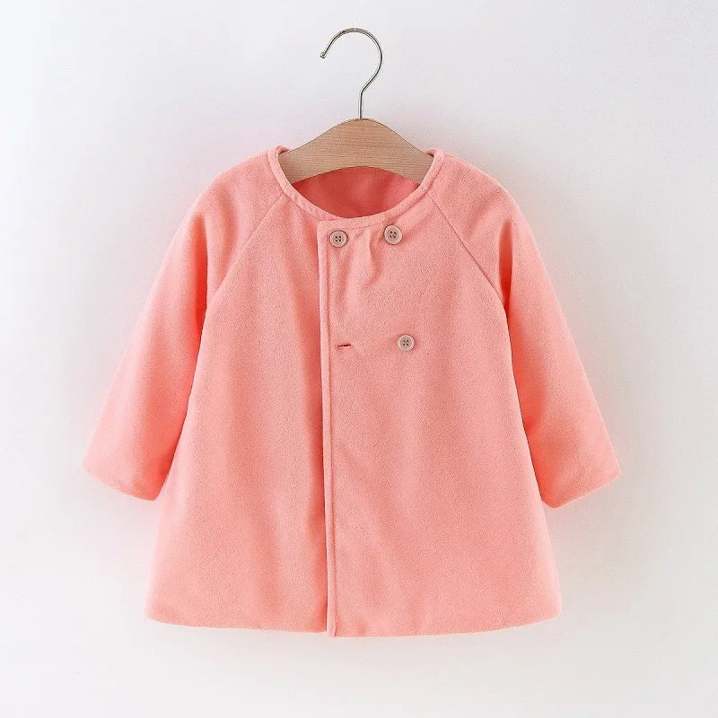 Autumn and Winter New Fashion Solid Color Baby Girls' Coat Korean Style Children's Long Sleeve Clothing (0-3 Years Old)