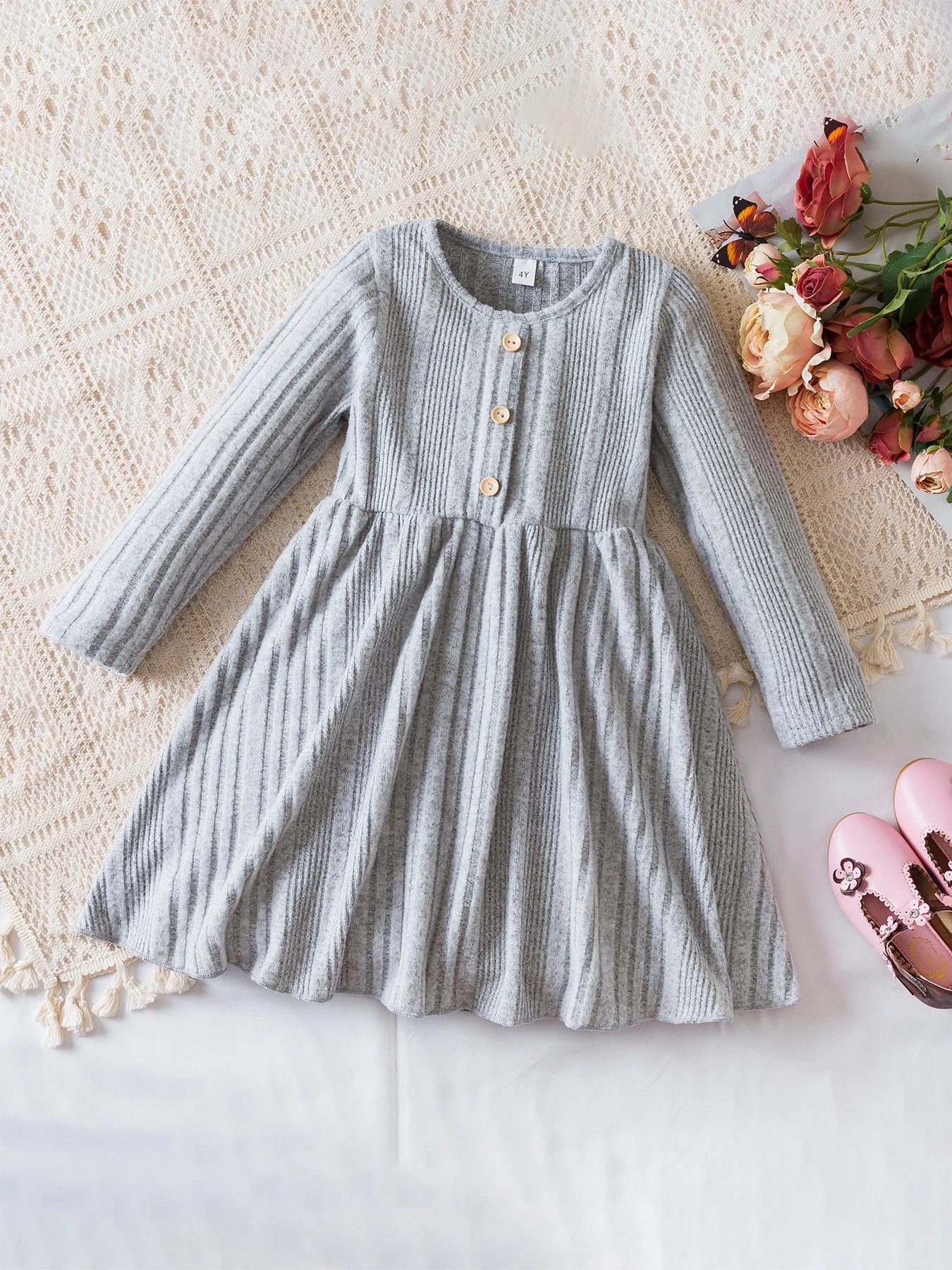 Girls Knit Dress for Autumn Winter Long Sleeve Kids Princess Dress Solid Fashion Baby Girls Casual Fall Clothes 2 to 6Years