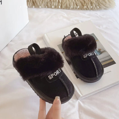 Winter Kids Fur Slippers Korean Elastic Band Girls Cotton Shoes