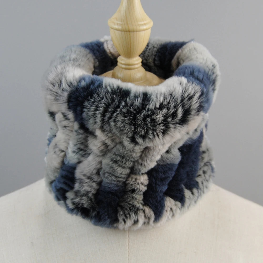 Good Elastic Rex Rabbit Fur Ring Scarves Winter Warm Women Genuine Rex Rabbit Fur Scarf Knitted Real Natural Fur Wraps Headbands