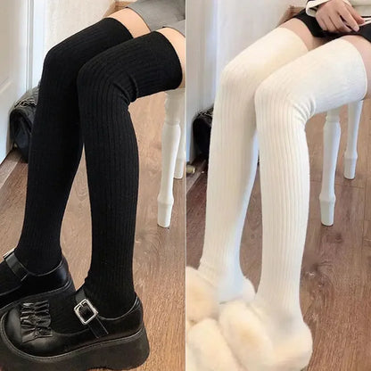 1/2pairs Women's Casual Knitted Long Socks Autumn Winter Solid Stockings Boot Calf Socks Over Knee Leggings