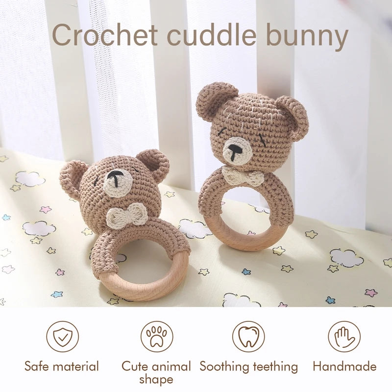 Baby Rattle Bear Crochet Animal Cartoon Music Rattle Toys for Baby Kawaii Teether Rattle Baby Toy 0 12 Months Montessori Toys