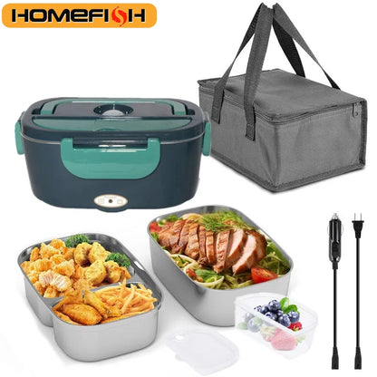 HOMEFISH 1.5 L  60W Electric Lunch Box Food Warmer Portable Food Heater for Car Or Home - Leak Proof 304 Stainless Steel Liner