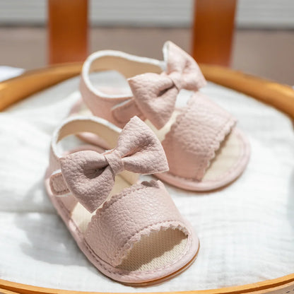 Newborn Classic Walking Shoes Summer Girls Breathable Sandals Pure Color Bowknot Garden Shoes Anti-slip Rubber Sole Baby Shoes