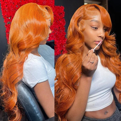 30 Inch Ginger Orange Body Wave Lace Frontal Wig HD 13x4 Lace Front Wig Bleached Lace Wigs Brazilians Human Hair For Black Women